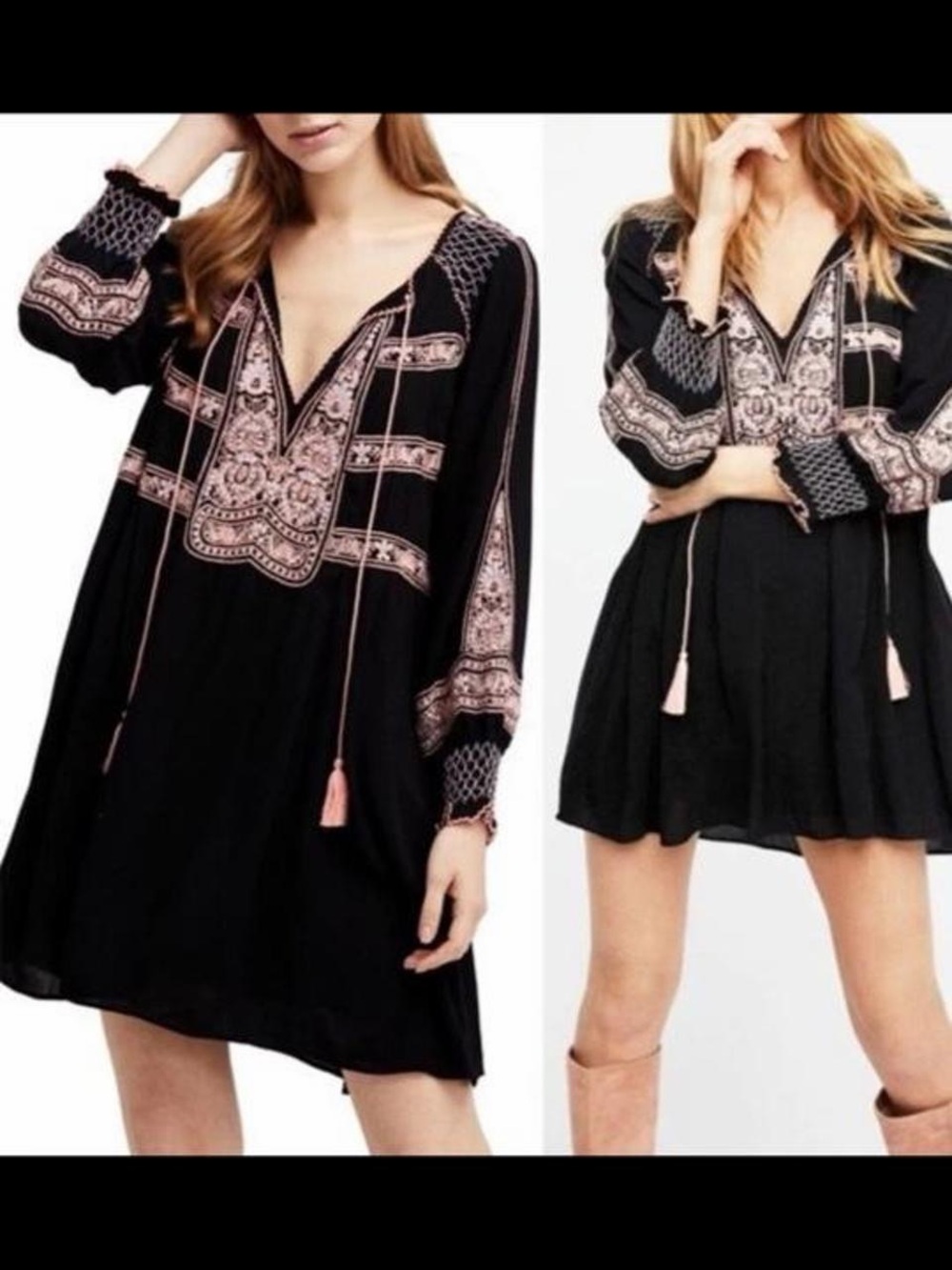 Free People Wind Willow mini dress, featured in black with intricate design